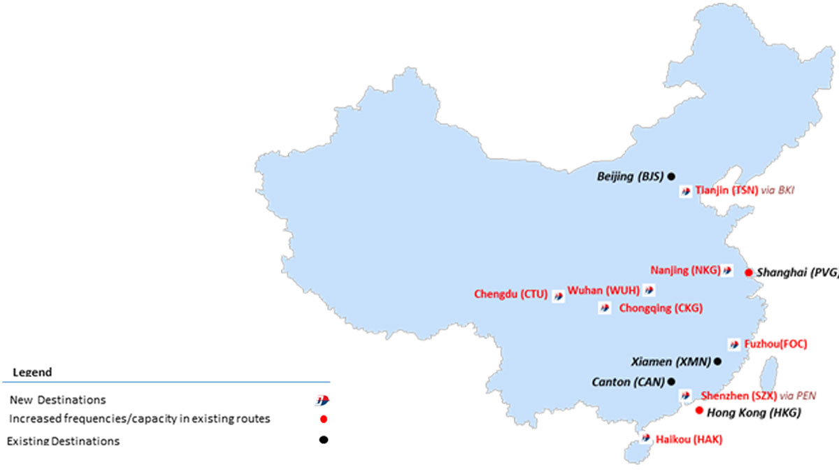 Malaysia Airline's China routes