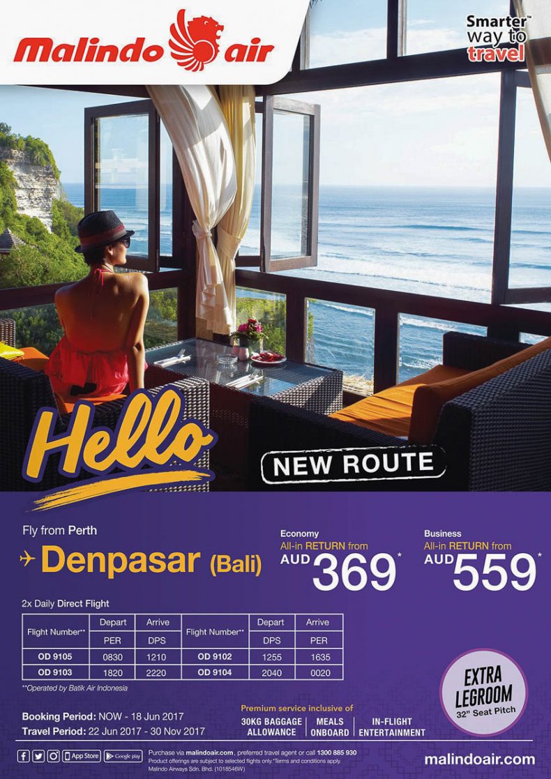 Fly Perth Bali with Malindo Air Economy Traveller