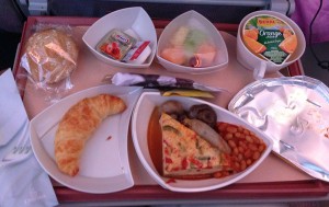 A satisfying hot breakfast, aboard the Emirates A380