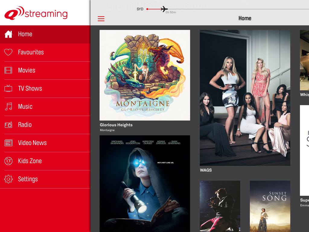 Qantas Q Streaming menu options