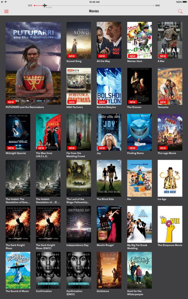 Qantas Q Streaming Movie Selection