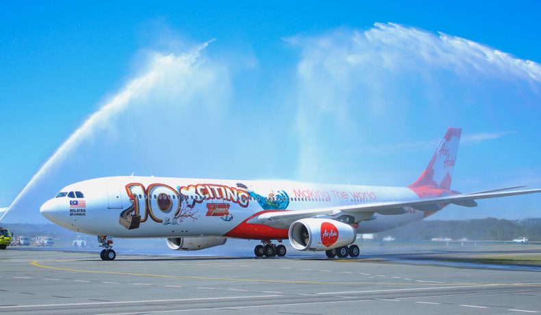 AirAsia X Airbus A330 9M-XXF 10th Anniversary livery with water cannon