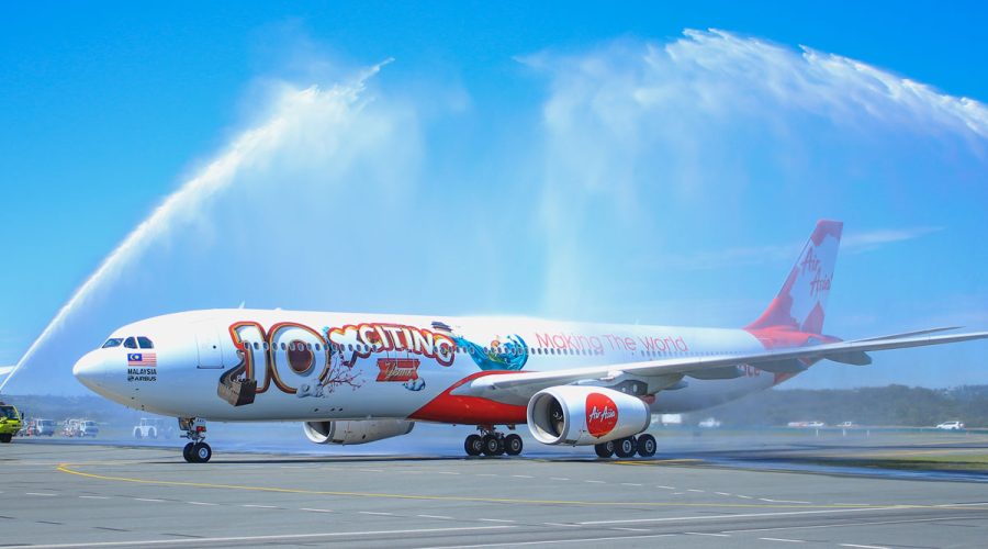 AirAsia X Airbus A330 9M-XXF 10th Anniversary Livery With Water Cannon