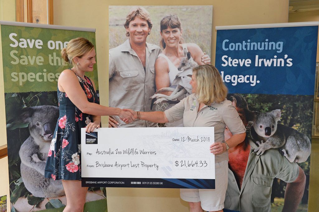 Brisbane Airport Lost Property Auction 2017 cheque presentation to Wildlife Warriors