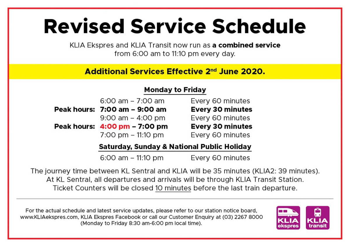 New Train Schedule for KLIA Ekspres Services - Economy Traveller